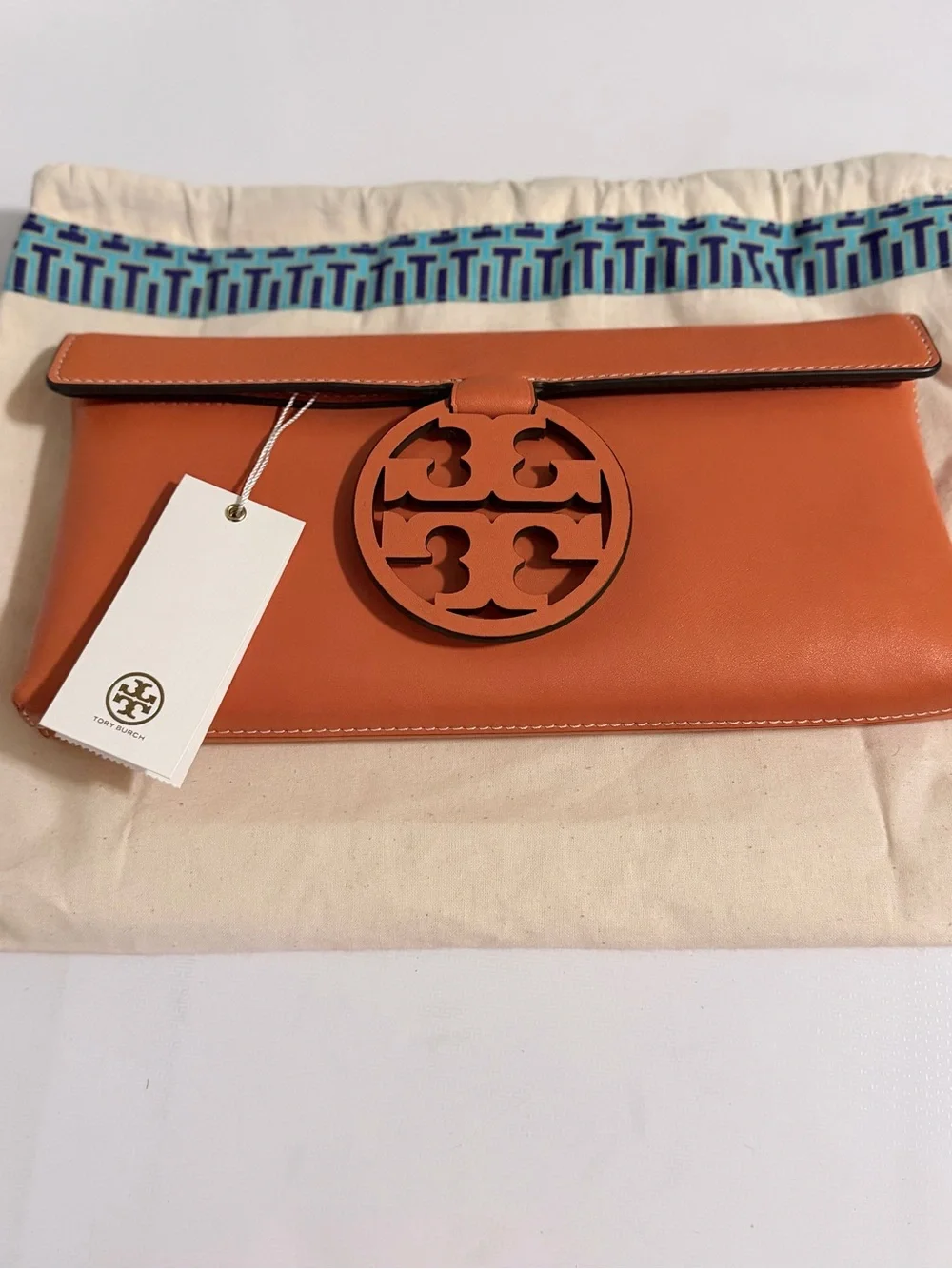 Tory Burch Orange Leather Logo Clutch